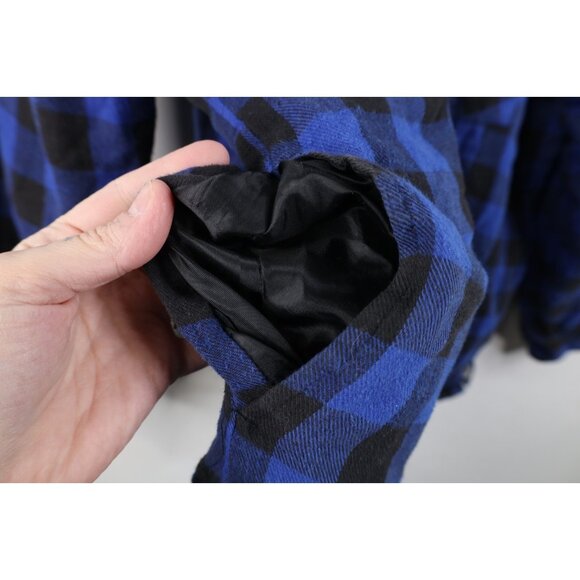 Vtg 90s Streetwear Mens XL Deep Pile Fleece Lined Hooded Flannel Shirt Jacket - Picture 8 of 16